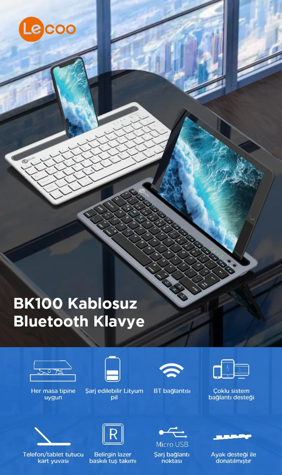 Lecoo BK100 Türkçe Q Bluetooth Klavye