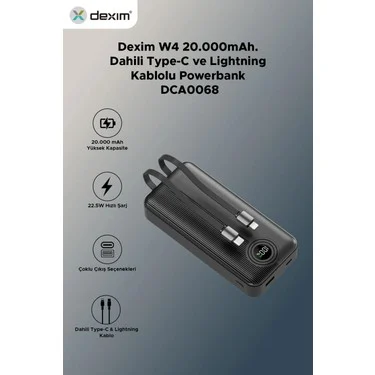 DEXIM W4 DCA0068 10.000Mah Type-C + İphone Uç Siyah PowerBank